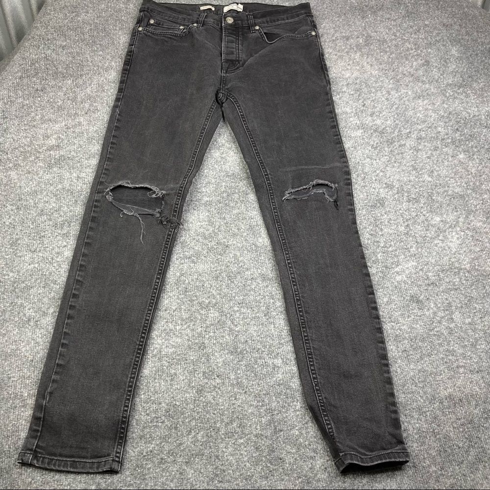 Topman Stretch Skinny Black Jeans Size 32 distressed‎